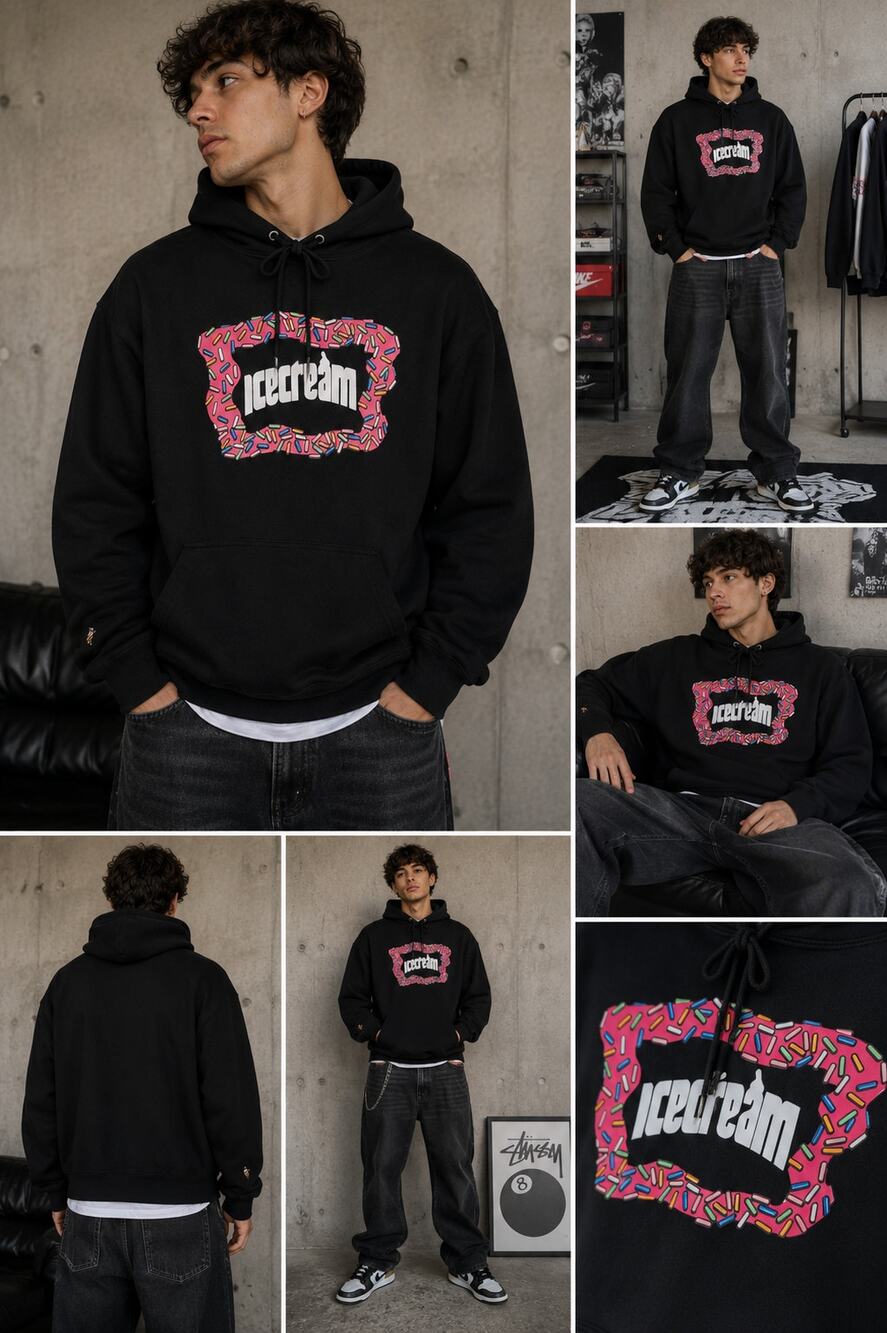 Icecream Black Sprinkle Logo Pullover Hoodie Large Billionaire Boys Club BBIC